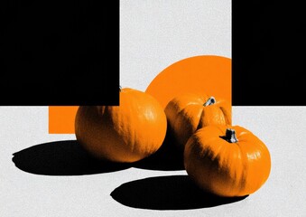 Halloween Pumpkin in Bold Bauhaus Black and White with Orange Accents for Modern Fall Marketing and Black Friday Campaigns