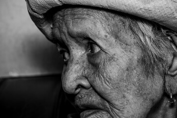 The old woman's felling lonely.(dementia and Alzheimer’s disease)