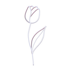 Whimsical Coquette Tulip Clipart. 3D Pearlescent Floral Element with Delicate Petals and Curved Stem. Elegant Pastel Pink Tones. For Romantic Stationery, Scrapbooking, Journaling, or Feminine Branding