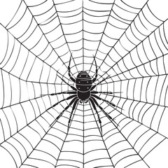 Obraz premium Spider Weaving Web Silhouette , black silhouettes isolated on white background