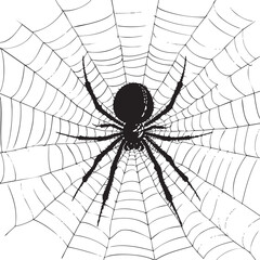 Obraz premium Spider Weaving Web Silhouette , black silhouettes isolated on white background