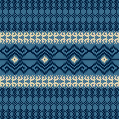 Earthy Tone Traditional Embroidery Art Abstract with Pixel Art Designs for Textile Print