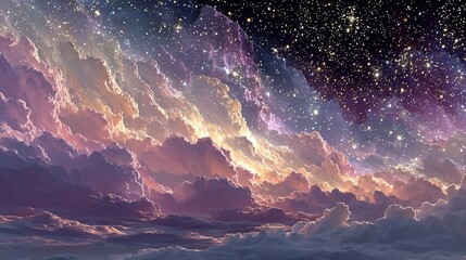 Antlia Galaxy Cosmic Landscape: Hyperdetailed Star Clusters in Lavender-Rose Nebula with 3D Depth Space Fantasy Illustration

