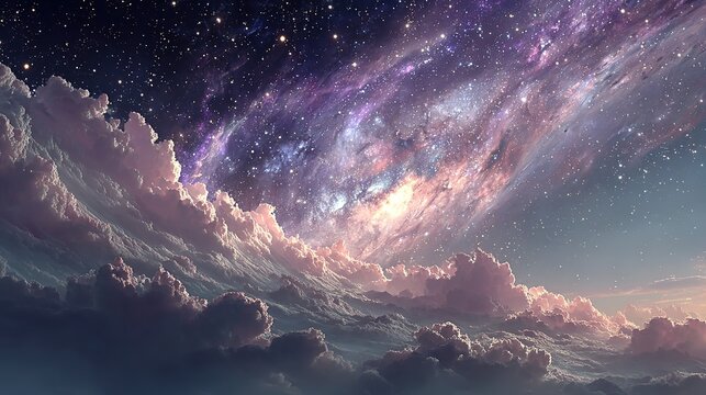 Antlia Galaxy Cosmic Landscape: Hyperdetailed Star Clusters in Lavender-Rose Nebula with 3D Depth Space Fantasy Illustration

