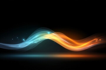 Glowing orange and blue abstract wave shape on a dark background. Energy flow concept for digital art and modern design.