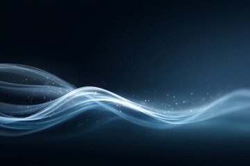 Flowing blue light waves with glowing particle effects. Elegant abstract energy or data stream. Motion graphic for modern technology background.