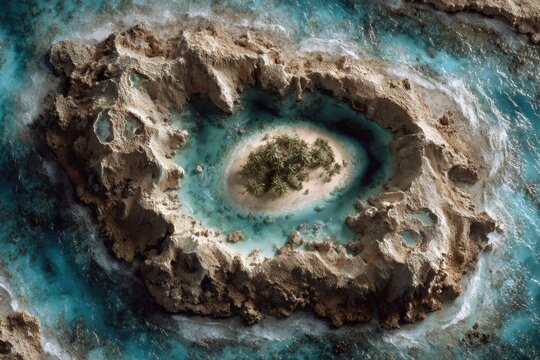 Kiribati Youth Day Inspiring Aerial View of Te Bua Toro Atoll Coral Ring Lagoon Summer Pacific Island Premium Ecotourism Content for Social Media Marketing