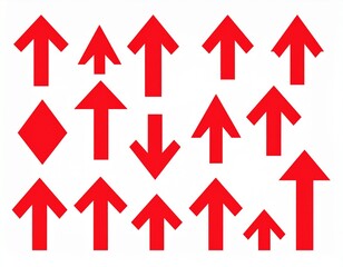 Set of red arrow icons, pointing up, down, left and right icon