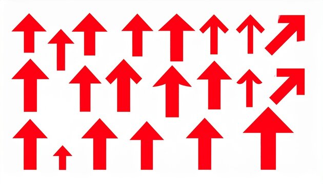 Set of red arrow icons, pointing up, down, left and right icon