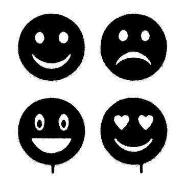 Black Stencil Graffiti Emojis with Varied Expressions and Emotions