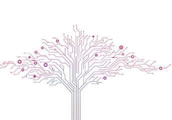 Abstract tech tree illustration showing growing digital network and innovation for modern business