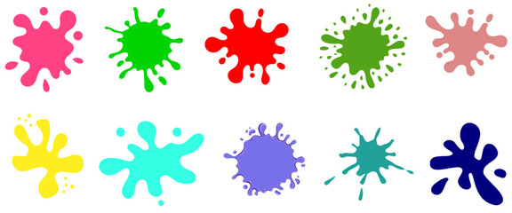 Colorful Paint Splatter Vector Set – Ink Blot Stain Clipart for Design Vector set white  background.	