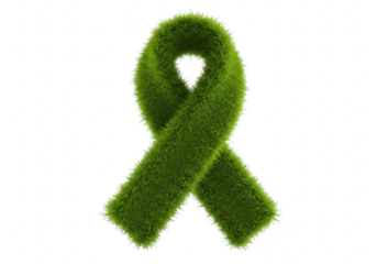 A green ribbon made of grass, symbolizing environmental awareness and support, isolated on white isolated on transparent background