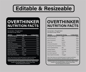 Overthinker Nutrition Facts Label &ndash; Funny Mental Health Poster Design for Introverts and Overthinkers