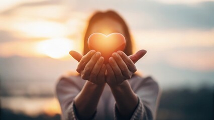 Hands offering heart with glowing halo — selfless act of organ donation
