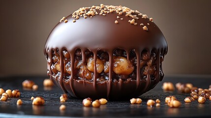 Chocolate sphere dessert, nut filling