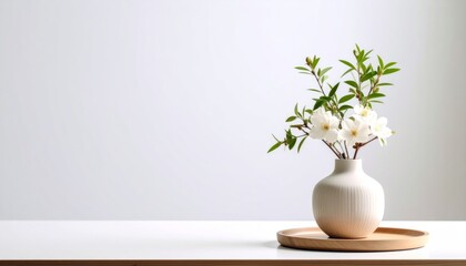 Minimalist ikebana-style flower arrangement on a clean white background