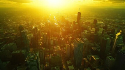 City skyline at golden sunset