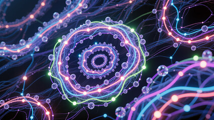 Vibrant connection of abstract molecules in digital landscape