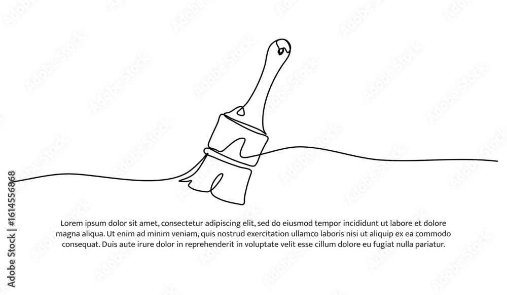 Poster one line of paint bucket and brush. abstract minimal continuous line.