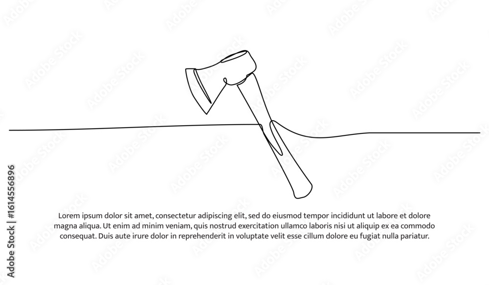 Poster one line of axe hatchet woodcutter. abstract minimal continuous line.