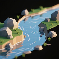 Ai generated 3d render of river map of the world with beautiful design 3d low poly