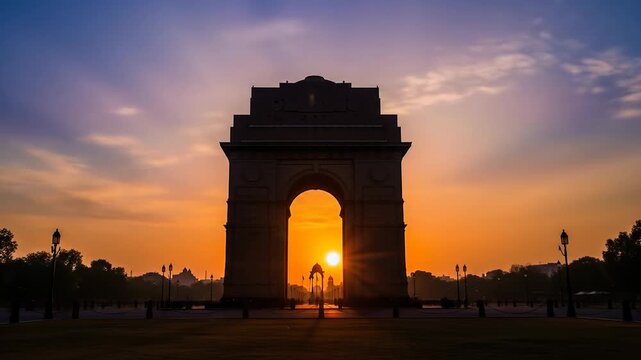 Spectacular Timelapse of the Sun Rising Perfectly Through the India Gate in New Delhi