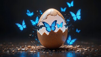 A vibrant, colorful Easter egg with a feather on a blue background, symbolizing a new spring celebration on Earth