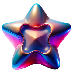 Glamour vibrant neon glow iridescent blue-violet and yellow-green Star isolated on transparent background, cutout, clipart, png.