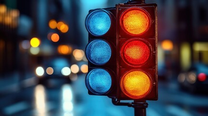 City traffic light at night