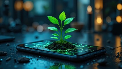 Small green houseplant in a pot on a windowsill, symbolizing new life and nature's growth