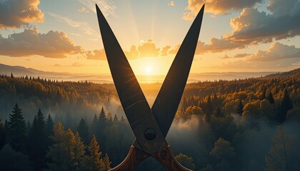 Dramatic sunrise over a Moscow monument with a rocket launching into a cloudy sky