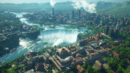 Cityscape panorama of Niagara Falls