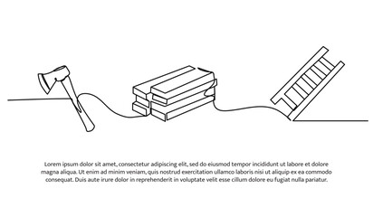 Continuous line design of making stair using wooden plank. Single line decorative element drawn on white.