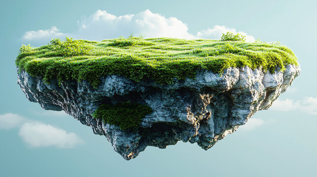 Floating Mossy Grass Platform &mdash; Fantasy Top‑View Game Asset Banner