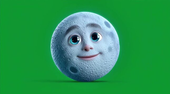 Smiling Moon Mascot: A cute, animated moon character with a happy face. Perfect for children&rsquo;s content or educational materials.