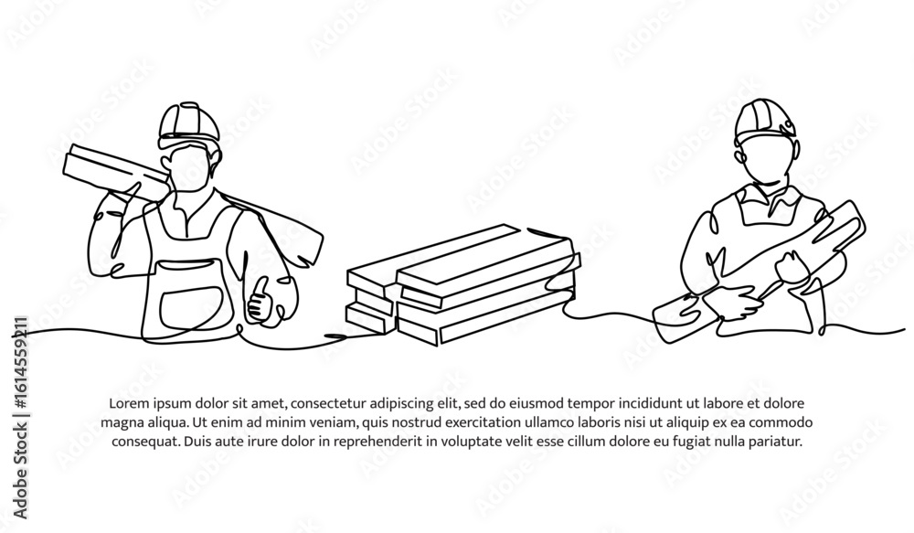 Aufkleber continuous line design of carpenter. single line decorative element drawn on white.