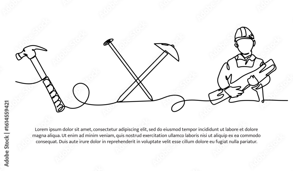 Aufkleber continuous line design of carpenter. single line decorative element drawn on white.