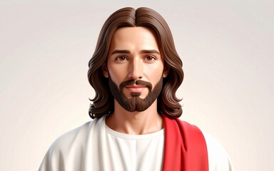 Realistic Digital Illustration of Jesus Christ with Gentle Expression