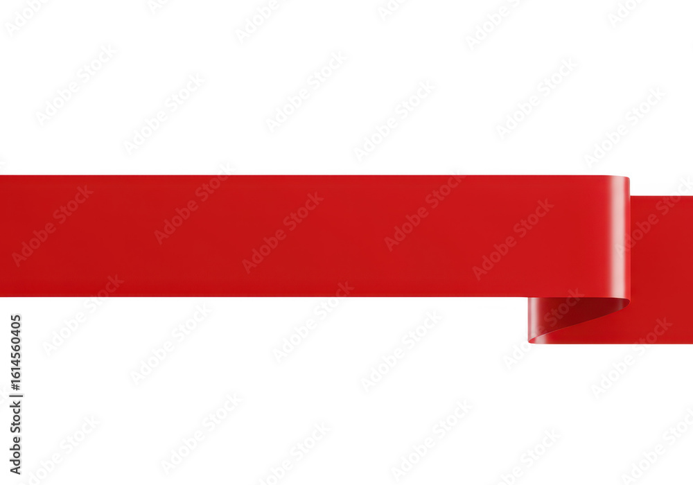 Poster a simple red ribbon banner with a subtle curl, isolated on a transparent background, perfect for add