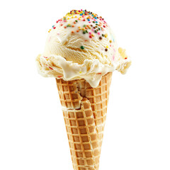 Vanilla ice cream scoop in waffle cone