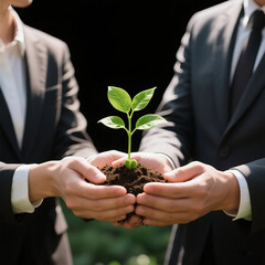Ai generated businessman holding plant