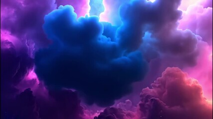 Abstract electric blue and purple cloud swirl against black background creating dreamy nebula effect. - Powered by Adobe