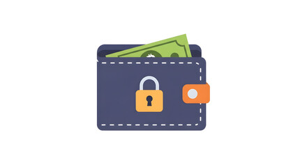 Secure wallet icon with cash, featuring a padlock for financial protection.