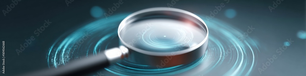 Poster professional high-quality malware scan and threat detection with magnifying glass on digital warning
