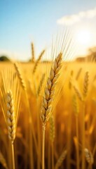 Golden barley stalks sway gently in the summer breeze, ready for harvest Sunlit field, ripe grains, agricultural scene, rural landscape, abundant crop , golden hour, meadow, texture