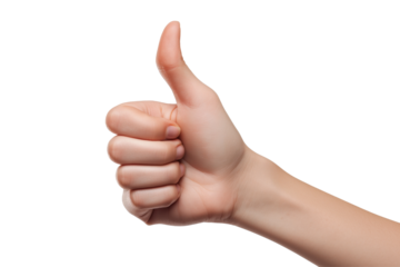 Human hand showing thumbs up gesture against black background isolated on a transparent background approval