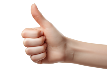 Human hand showing thumbs up gesture against black background isolated on a transparent background positive
