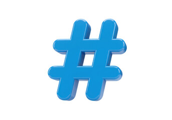Obraz premium A bright blue 3d rendered hashtag symbol isolated on a transparent background