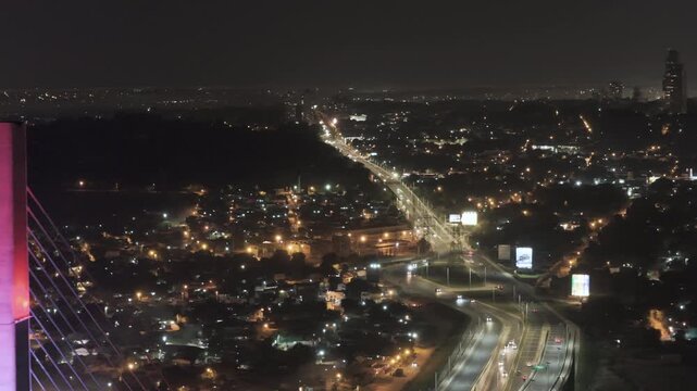 The aerial view of the Heroes del Chaco Bridge, located in the city of Asunci&oacute;n, capital of Paraguay, is shown.